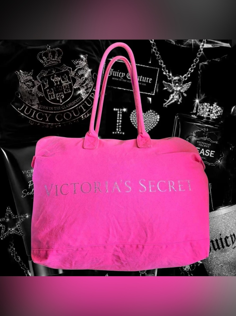 Vintage Victoria's Secret pink duffle bag with silver logo